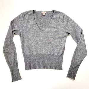New Scotland V-Neck Sweater Women Gray Cashmere Blend Pointelle Scalloped Small
